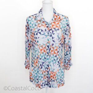 Carine Sabrina Pinwheel Shirt XL Burnout Stretchy Artsy Lightweight Travel Beach